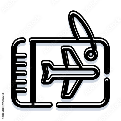 Illustrated icon displaying a boarding pass with an airplane symbol, representing concepts of tourism, vacation, flight booking, and international journeys for business or leisure trips