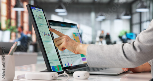 Photos Financial Analyst Reviewing Digital Data On Laptop Screen