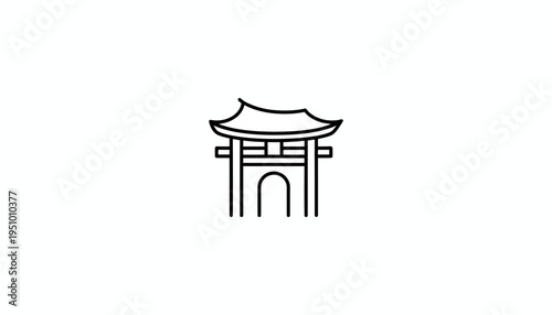 Minimalist Japanese Torii Gate Icon, Traditional Asian Architecture Symbol