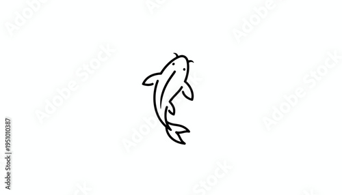 Minimalist Koi Fish Illustration, Simple Line Art, Japanese Carp Drawing