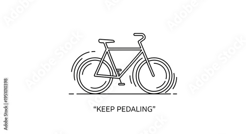 Minimalist Line Art Bicycle with "Keep Pedaling" Text - Motivation and Movement