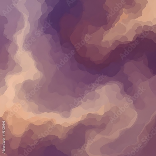 Flowing abstract layers display muted purple and tan coloration