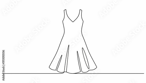 Minimalist Line Art Dress Icon, Simple Fashion Outline, Elegant Clothing Design