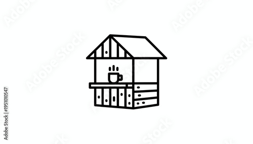 Minimalist Line Art Icon of a Coffee Stand with Steaming Cup