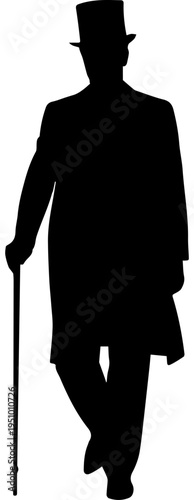 Silhouette of a Victorian Gentleman Wearing a Top Hat and Holding a Walking Stick