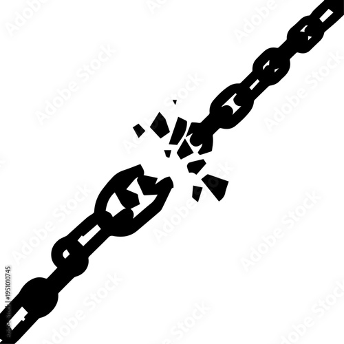 Broken Metal Chain Silhouette Representing Freedom and Liberation Vector Illustration on White Background