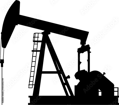 Industrial Oil Pump Jack Vector Silhouette Isolated on White Background