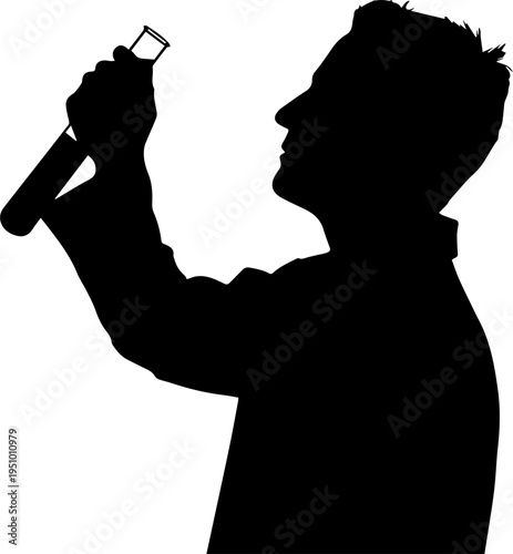 Silhouette of a Scientist Holding a Test Tube for Laboratory Research and Chemical Analysis Vector Illustration