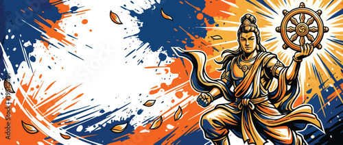 Vesak Buddhist Celebration with Dharma Wheel Symbol and Dynamic Splashes