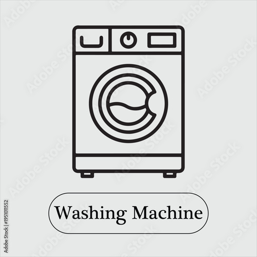 Front-Loading Automatic Washing Machine Icon – Modern Laundry Appliance Line Art Vector Illustration for Household and Cleaning Services