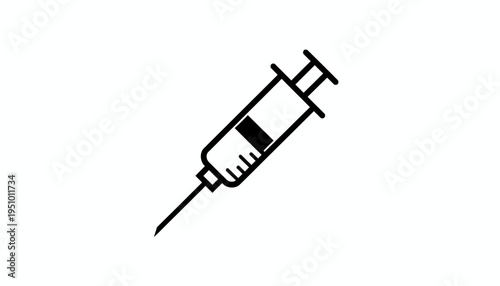 Medical Syringe Icon, Injection Needle, Health Care Symbol, Vaccination Concept