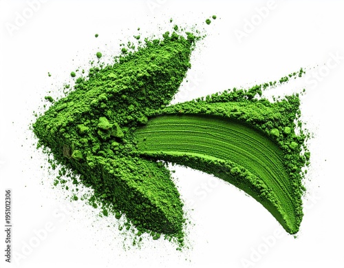 Green powder shaped like an arrow, swish of color