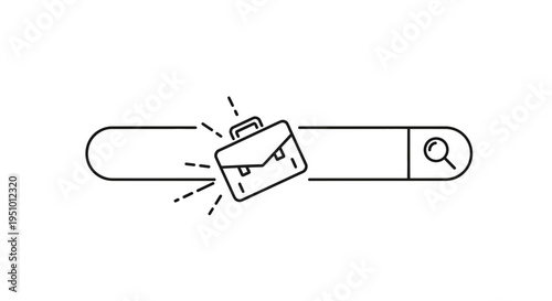 Job Search Concept: Briefcase Icon Over Search Bar, Online Recruitment, Career Opportunity