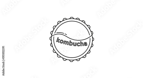 Kombucha Logo Design - Minimalist Bottle Cap Emblem with Wavy Line