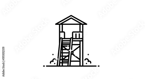 Lifeguard Tower Icon on Beach with Waves