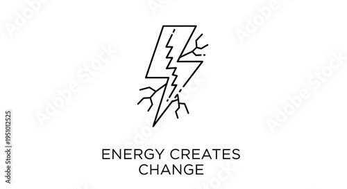 Lightning bolt icon with text "ENERGY CREATES CHANGE" on white background