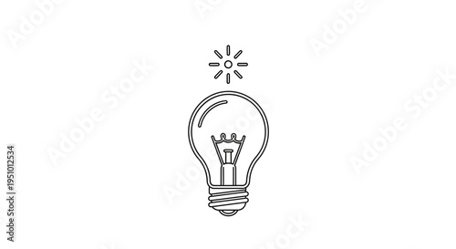 Light Bulb Idea Symbol, Innovation Concept, Bright Spark, Creative Thinking, Simple Line Art Icon