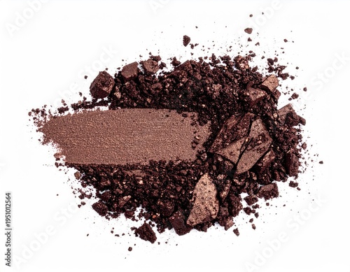 Powdered eyeshadow swatch and powder, close-up, isolated