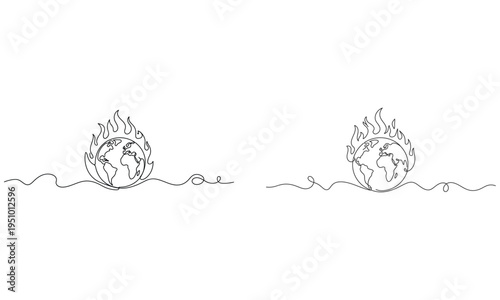 Global warming earth icons with fire and water environmental concept  
