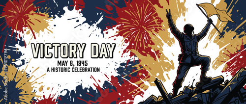 Victory Soldier Celebrates with Flag a Historic Celebration of Peace