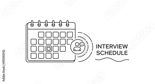 Interview Schedule Calendar Icon with Person and Speech Bubbles, Business Meeting Planning