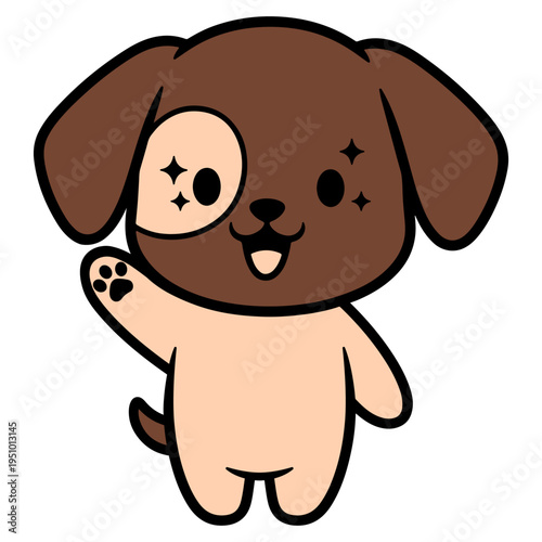 Cute waving puppy dog cartoon character illustration
