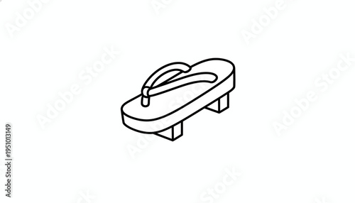 Japanese Geta Sandals Icon: Traditional Footwear, Wooden Clogs, Outline Vector Art