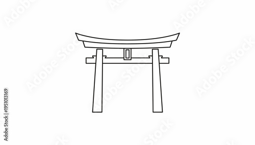 Japanese Torii Gate Icon Line Art, Traditional Shinto Shrine Entrance Symbol
