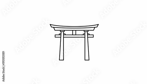 Japanese Torii Gate Outline Icon, Traditional Shinto Shrine Entrance Symbol