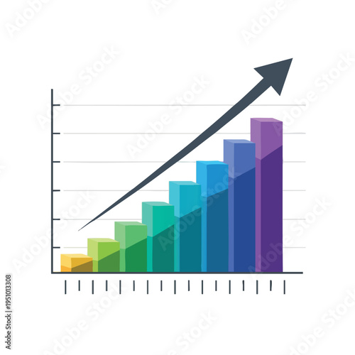 Bar chart with upward arrow indicating growth and success