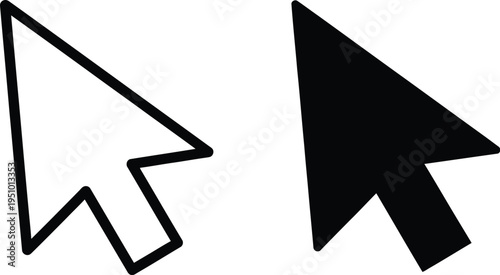 Contrasting black solid and outline pointer cursors show sharp geometric shapes on a stark white canvas.