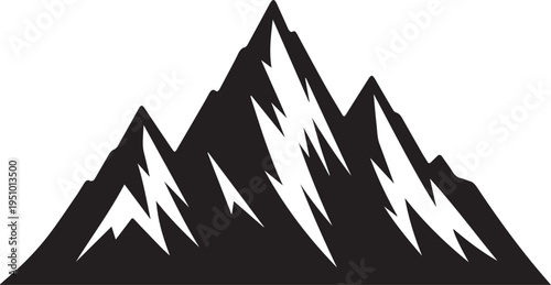 Black silhouette of a mountain range with sharp peaks on white background