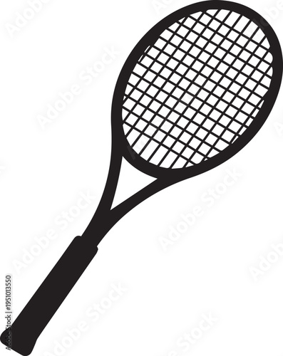 Black silhouette of a tennis racket on a white background sports equipment