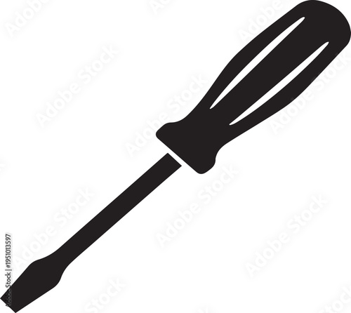 Black flathead screwdriver icon on white background for DIY and repair concepts