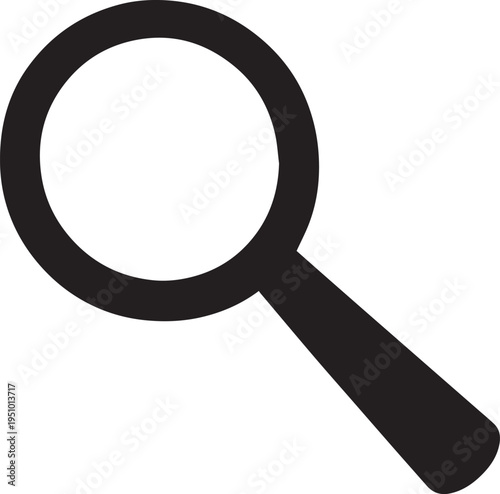 Black magnifying glass icon on white background for search concepts