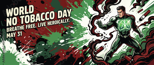World No Tobacco Day Awareness Illustration Heroic Figure Healthy Lungs