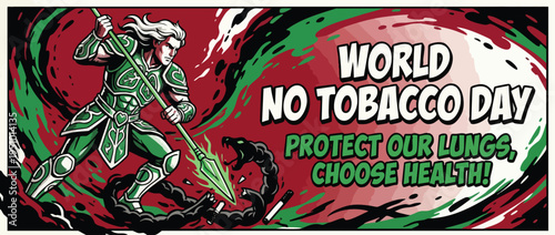 Health Hero Fights Snake with Spear for World No Tobacco Day Awareness Poster