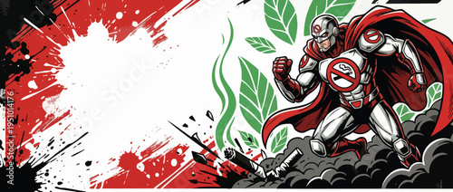 Vibrant Superhero Promoting World No Tobacco Day with No Smoking Signs