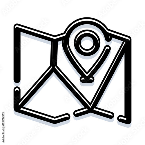 Map icon outlining a destination represented by a location pin marker, ideal for concepts of travel, navigation, geography, pinpointing address, and finding route