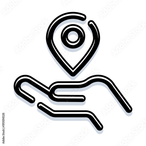 Hand gently cradling a map pointer or location pin, symbolizing guidance, destination finding, user support, accurate positioning, and delivery service
