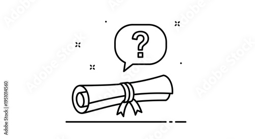 Graduation Diploma Scroll with Question Mark Speech Bubble, Uncertainty in Education Concept