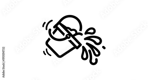 Hand Drawn Icon of a Bucket Spilling Water, Simple Line Art