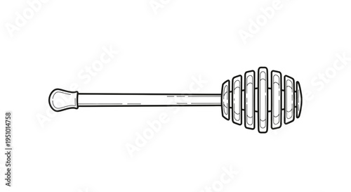 Hand Drawn Honey Dipper Stick Icon Isolated on White Background, Kitchen Utensil for Serving Honey