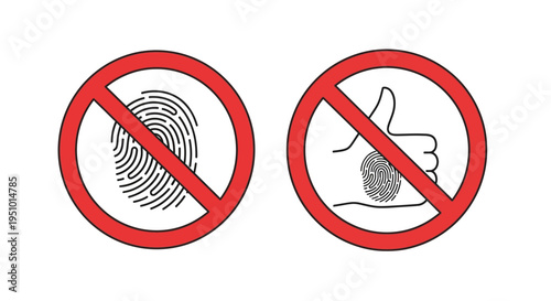Graphic representation showing two clear icons indicating a prohibition against using fingerprints for identification or authentication purposes in security contexts