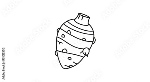 Hand-drawn illustration of a taro root vegetable, black and white sketch.