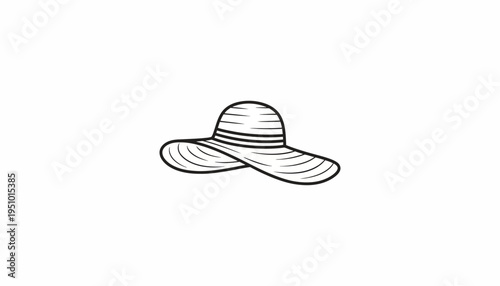 Hand-drawn illustration of a wide-brimmed sun hat, elegant summer fashion accessory