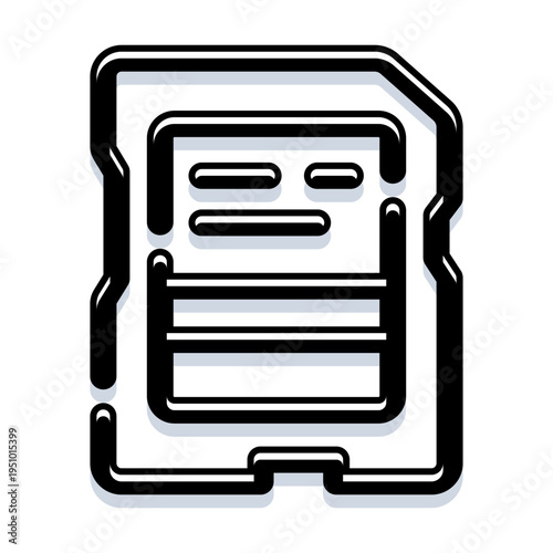 Sd card icon illustrating information technology, storing data in memory, and portable electronic storage devices for various digital content like documents, audios, and videos