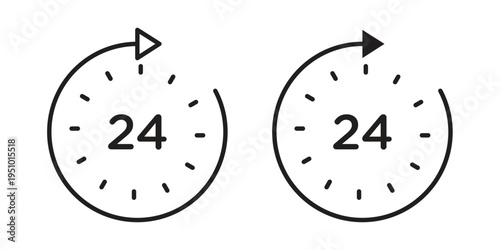 24 Hrs icon pack flat vector in outline