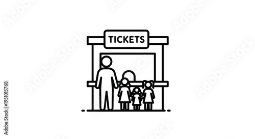 Family buying tickets at a booth, concept of entertainment and leisure