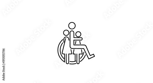 Family in wheelchair icon, accessibility symbol, people with disabilities, inclusion, support